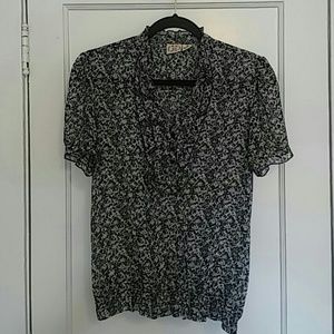 Vintage Style Black Floral Blouse - Size M